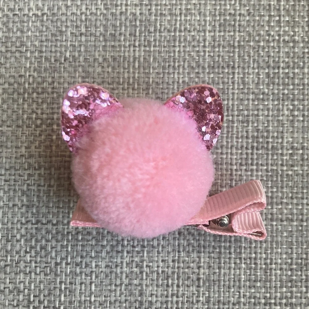 Glitter Ears Pom Pom Hair Clip, NEW
